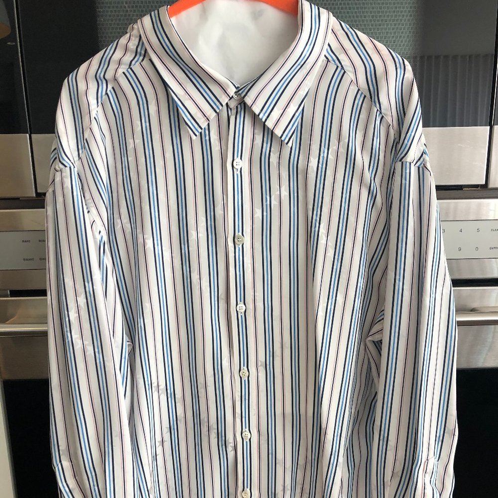 Women's Balenciaga Silk Stars & Stripes Jacquard Print Blouse Ivory/Red/Blue 36